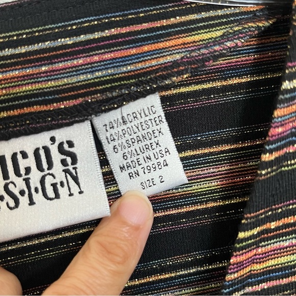 CHICOS DESIGN Striped Long Sleeve Button down Y2K Black Button Down Top | size 2 - Picture 4 of 10